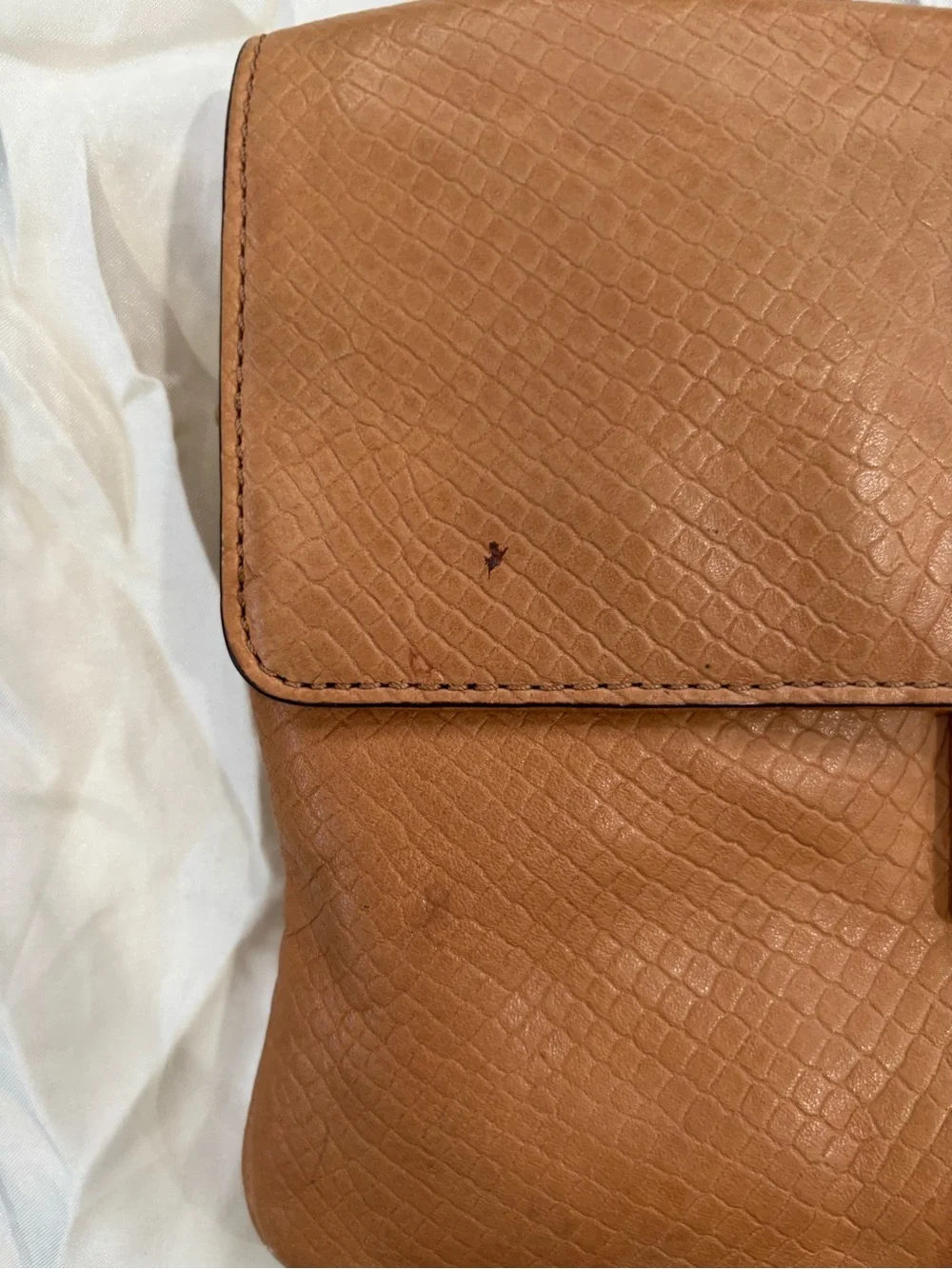 Authentic Michael Kors Cognac Textured Leather Shoulder Bag with Gold Chain